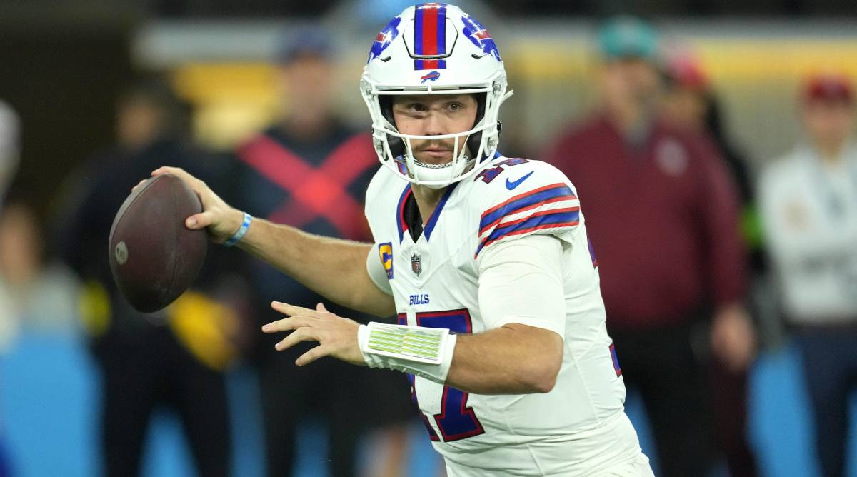 Buffalo Bills quarterback Josh Allen throws a pass in a game.